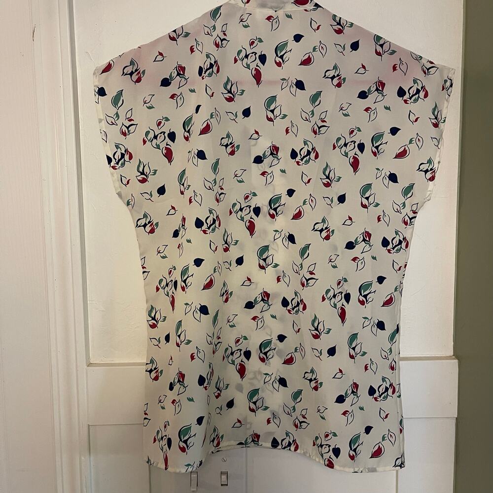 VTG Levi Strauss & Co Polyester Blouse Top W Tie Leaf Pattern Retro 70s 80s - Picture 6 of 9